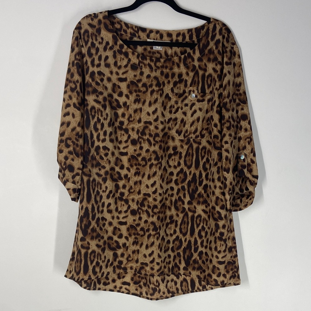 Daniel Rainn Brown Leopard Print Blouse